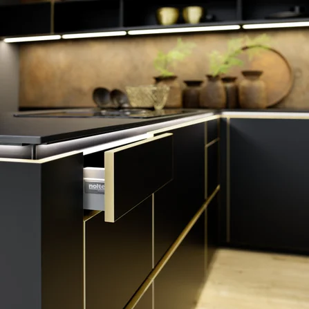 Kuhinja Nolte Küchen Flair - Schwarz / Ferro Cortenstahl