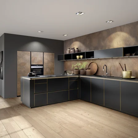 Kuhinja Nolte Küchen Flair - Schwarz / Ferro Cortenstahl