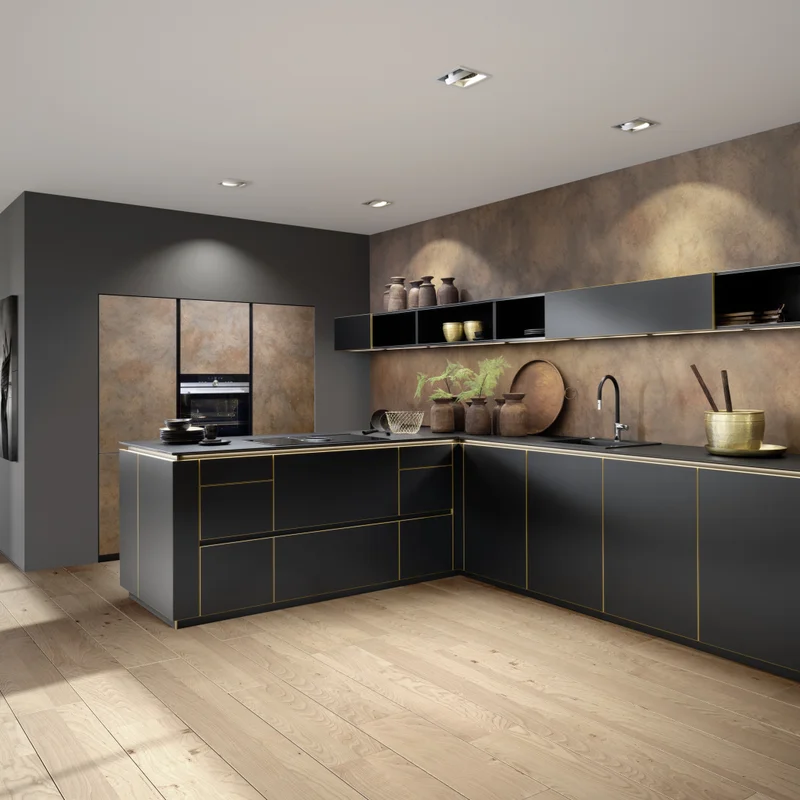 Kuhinja Nolte Küchen Flair - Schwarz / Ferro Cortenstahl