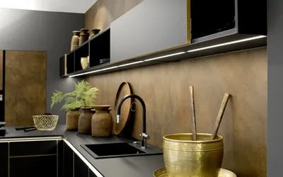 Kuhinja Nolte Küchen Flair - Schwarz / Ferro Cortenstahl