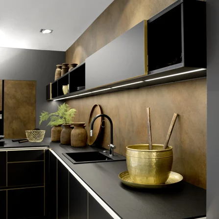 Kuhinja Nolte Küchen Flair - Schwarz / Ferro Cortenstahl