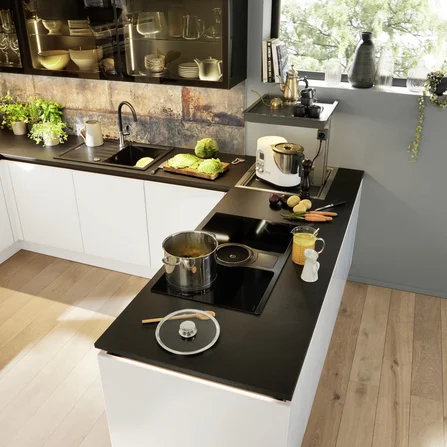 Kuhinja Nolte Küchen Glas Tec Plus - Weiß Hochglanz